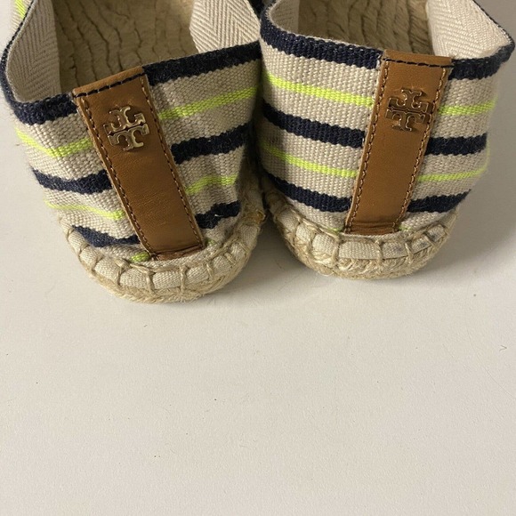 Tory Burch Multicolor Striped Canvas Espadrilles Flat Neon Green Navy 8 - Picture 6 of 7